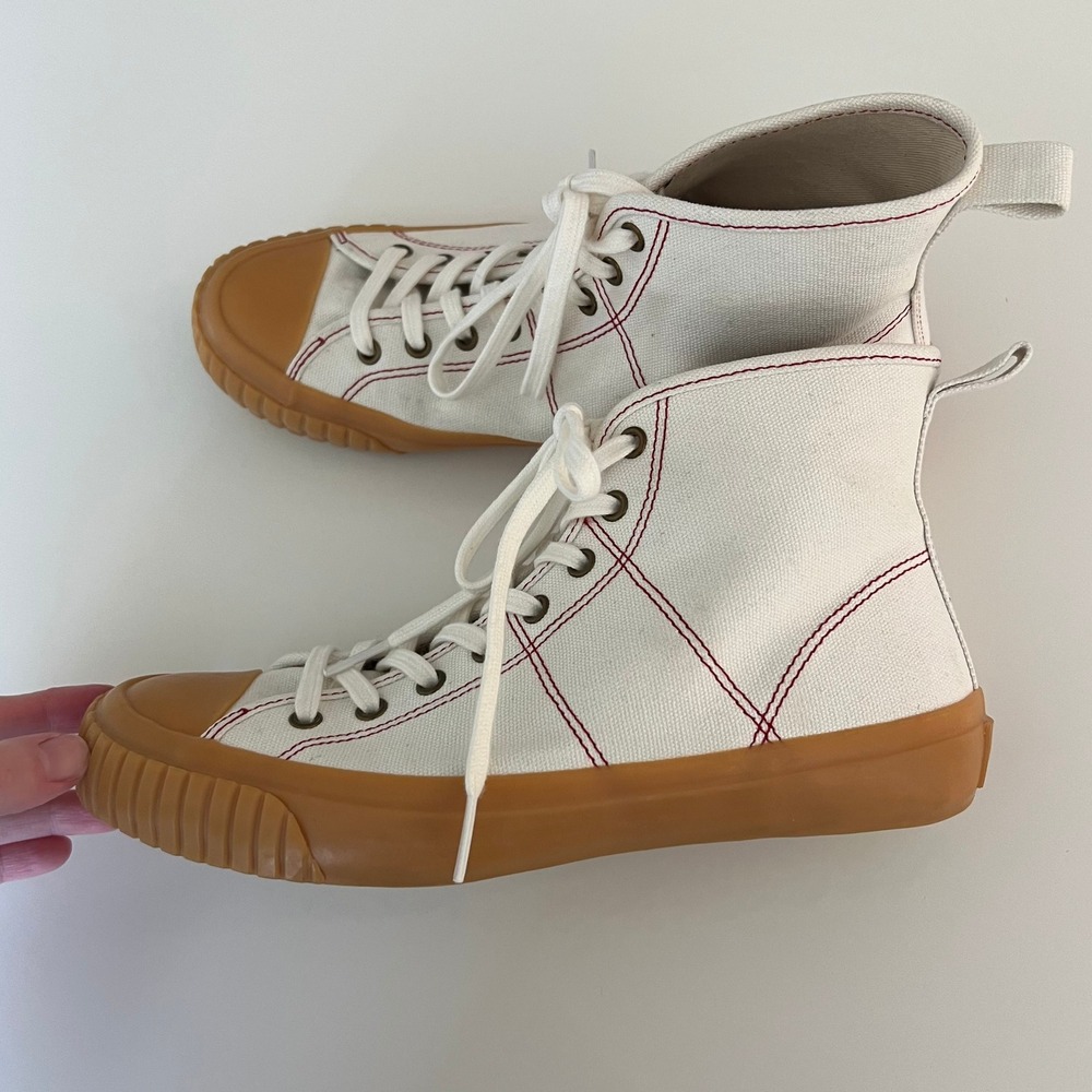 J. Crew Canvas High Top Sneakers‎ red stitching size 8
